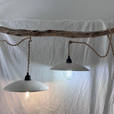 Handmade wide ceramic pendant lamp in a neutral glaze, plug-in style