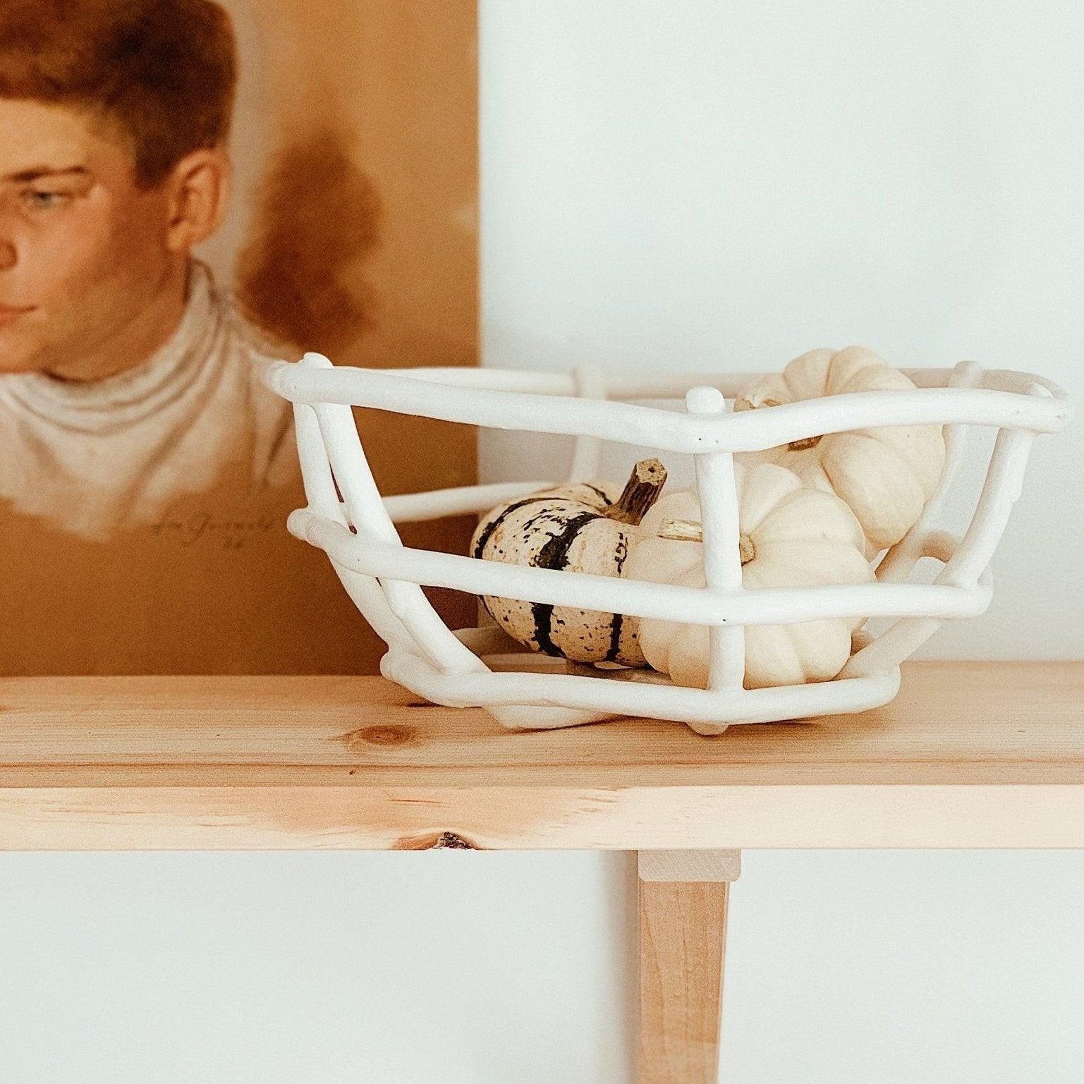 Handmade woven stoneware nesting basket bowls by Muddy Heart